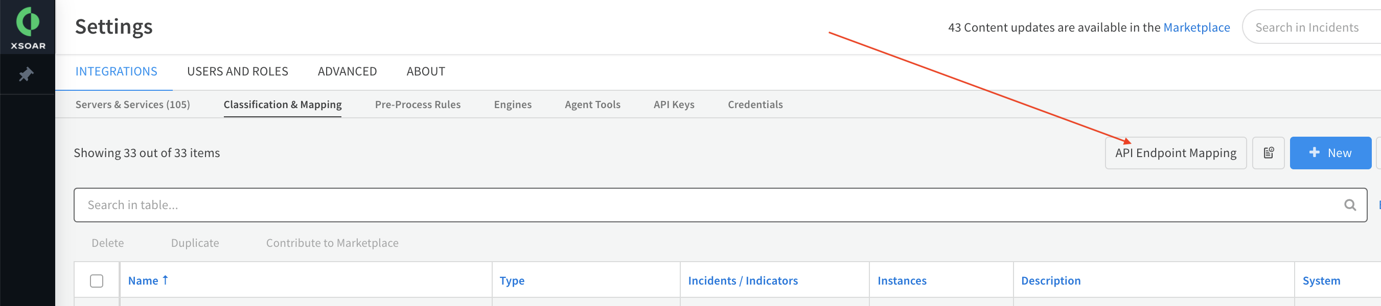 API Endpoint Mapping Button