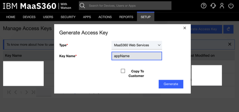 Generate access key