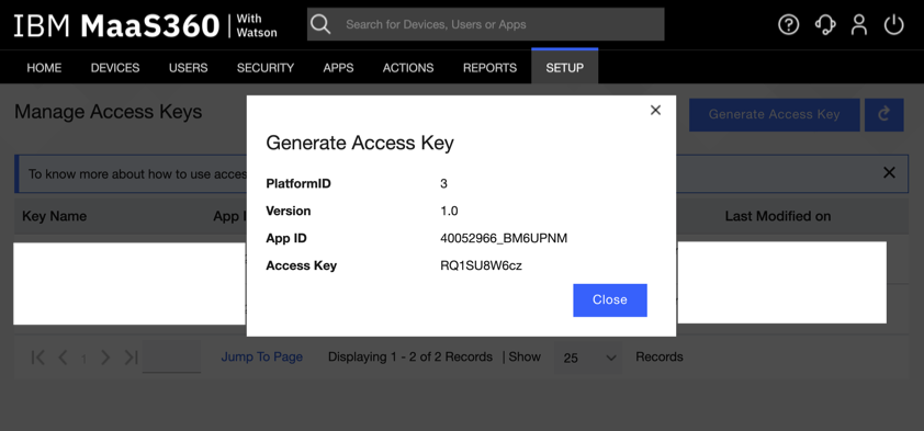 Generate access key